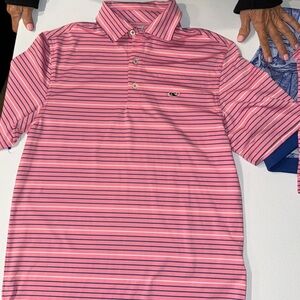 Vineyard Vines Pink and Blue Striped Polo Shirt